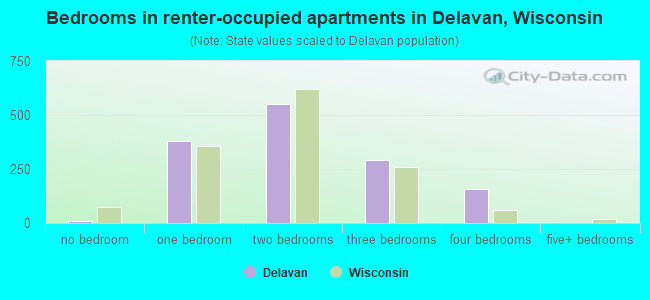 Bedrooms in renter-occupied apartments in Delavan, Wisconsin