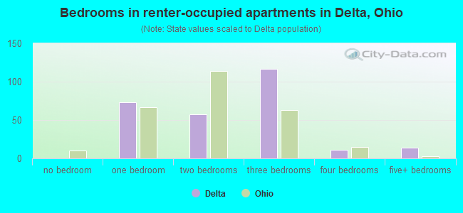 Bedrooms in renter-occupied apartments in Delta, Ohio