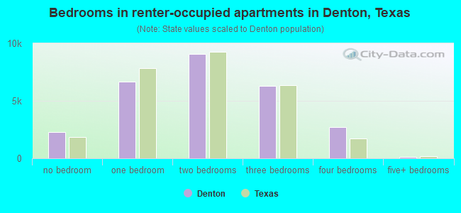 Bedrooms in renter-occupied apartments in Denton, Texas