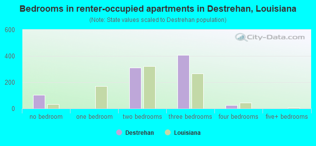 Bedrooms in renter-occupied apartments in Destrehan, Louisiana