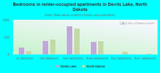 Bedrooms in renter-occupied apartments in Devils Lake, North Dakota
