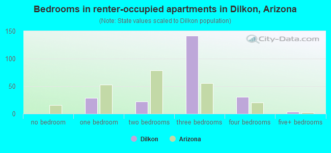 Bedrooms in renter-occupied apartments in Dilkon, Arizona