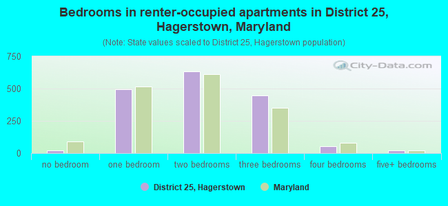 Bedrooms in renter-occupied apartments in District 25, Hagerstown, Maryland