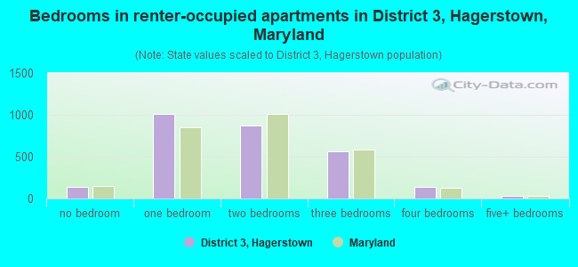 Bedrooms in renter-occupied apartments in District 3, Hagerstown, Maryland