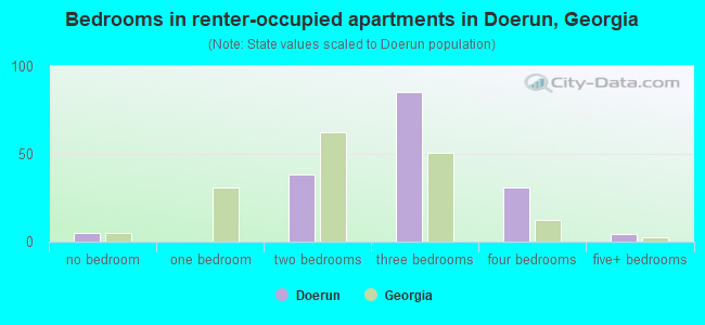 Bedrooms in renter-occupied apartments in Doerun, Georgia
