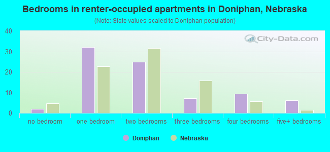 Bedrooms in renter-occupied apartments in Doniphan, Nebraska