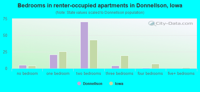 Bedrooms in renter-occupied apartments in Donnellson, Iowa