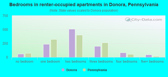 Bedrooms in renter-occupied apartments in Donora, Pennsylvania
