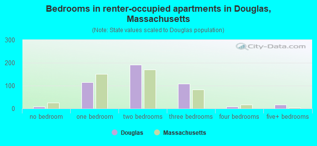 Bedrooms in renter-occupied apartments in Douglas, Massachusetts
