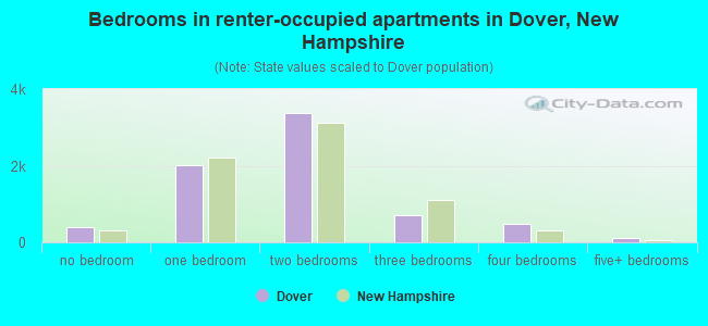 Bedrooms in renter-occupied apartments in Dover, New Hampshire