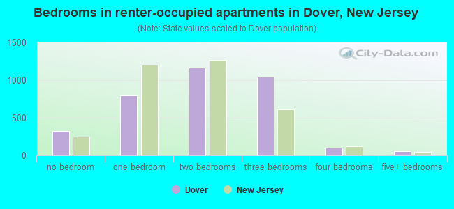 Bedrooms in renter-occupied apartments in Dover, New Jersey