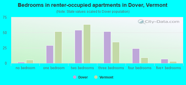 Bedrooms in renter-occupied apartments in Dover, Vermont