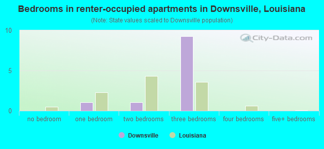 Bedrooms in renter-occupied apartments in Downsville, Louisiana