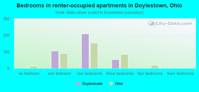 Bedrooms in renter-occupied apartments in Doylestown, Ohio