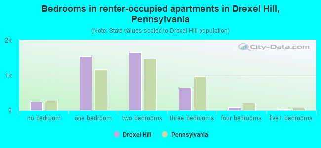Bedrooms in renter-occupied apartments in Drexel Hill, Pennsylvania