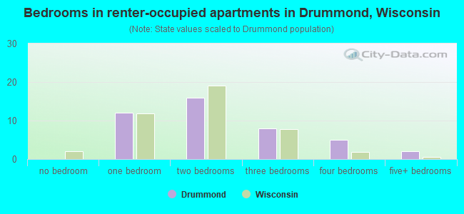 Bedrooms in renter-occupied apartments in Drummond, Wisconsin