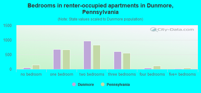 Bedrooms in renter-occupied apartments in Dunmore, Pennsylvania