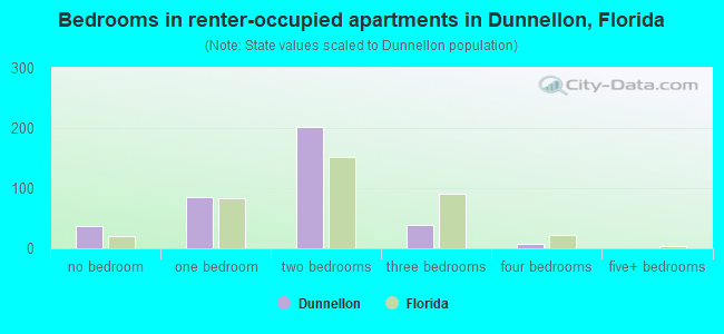 Bedrooms in renter-occupied apartments in Dunnellon, Florida