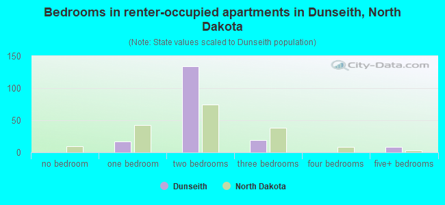 Bedrooms in renter-occupied apartments in Dunseith, North Dakota