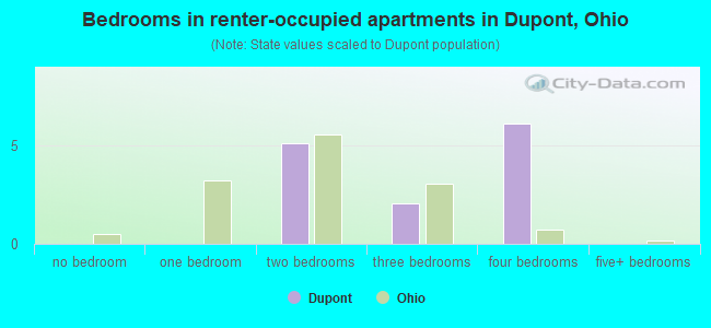 Bedrooms in renter-occupied apartments in Dupont, Ohio