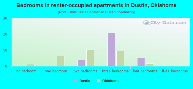 Bedrooms in renter-occupied apartments in Dustin, Oklahoma