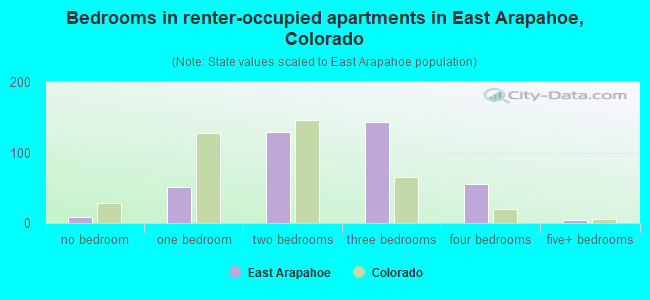 Bedrooms in renter-occupied apartments in East Arapahoe, Colorado