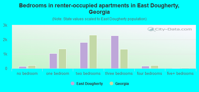 Bedrooms in renter-occupied apartments in East Dougherty, Georgia