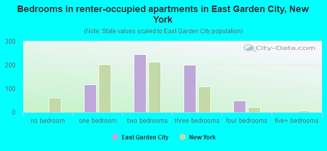 Bedrooms in renter-occupied apartments in East Garden City, New York