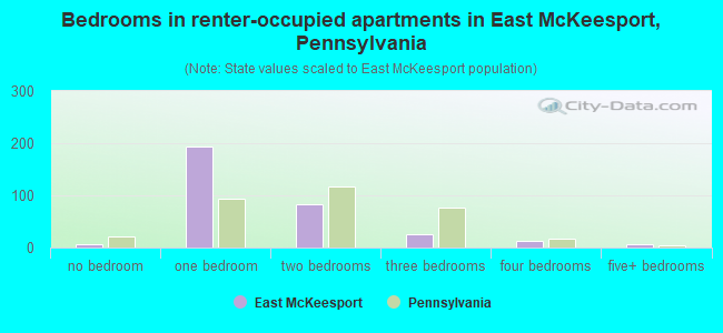Bedrooms in renter-occupied apartments in East McKeesport, Pennsylvania