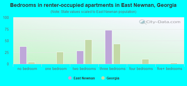 Bedrooms in renter-occupied apartments in East Newnan, Georgia