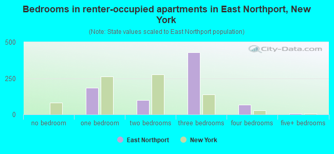 Bedrooms in renter-occupied apartments in East Northport, New York