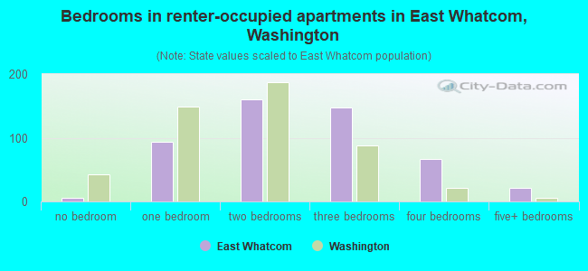 Bedrooms in renter-occupied apartments in East Whatcom, Washington