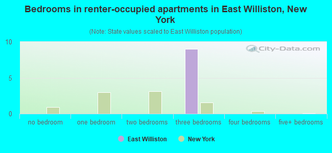 Bedrooms in renter-occupied apartments in East Williston, New York