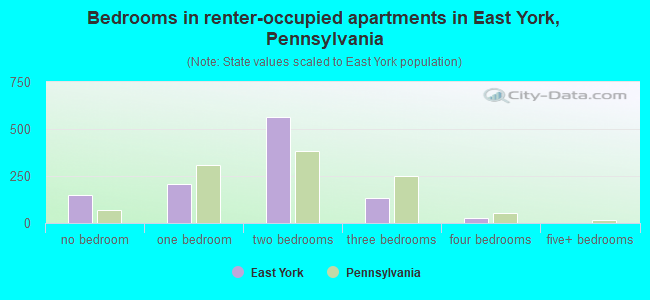 Bedrooms in renter-occupied apartments in East York, Pennsylvania