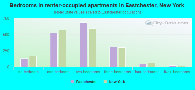 Bedrooms in renter-occupied apartments in Eastchester, New York