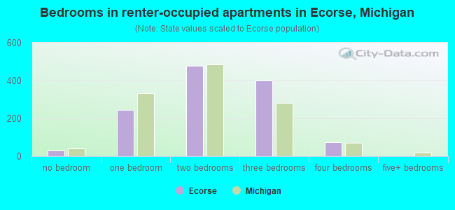 Bedrooms in renter-occupied apartments in Ecorse, Michigan