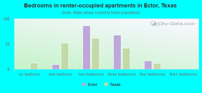Bedrooms in renter-occupied apartments in Ector, Texas
