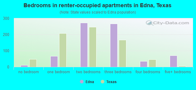 Bedrooms in renter-occupied apartments in Edna, Texas