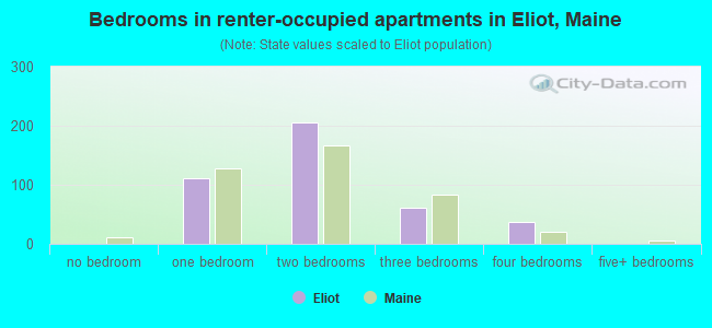 Bedrooms in renter-occupied apartments in Eliot, Maine