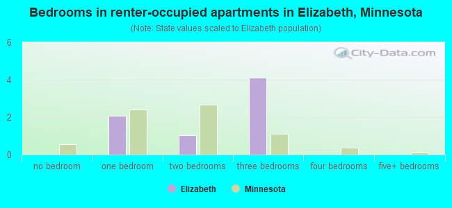 Bedrooms in renter-occupied apartments in Elizabeth, Minnesota