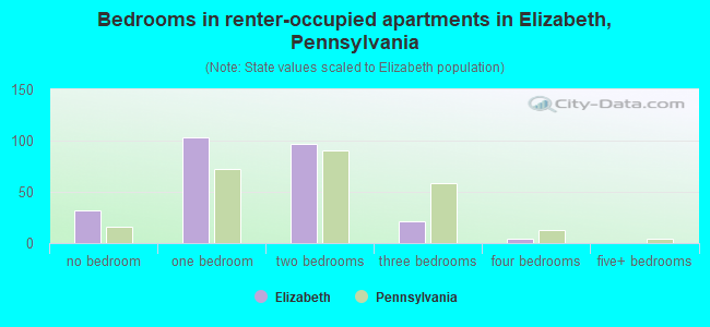 Bedrooms in renter-occupied apartments in Elizabeth, Pennsylvania