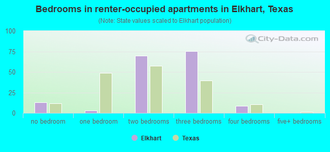 Bedrooms in renter-occupied apartments in Elkhart, Texas