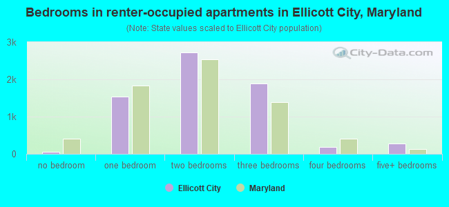 Bedrooms in renter-occupied apartments in Ellicott City, Maryland