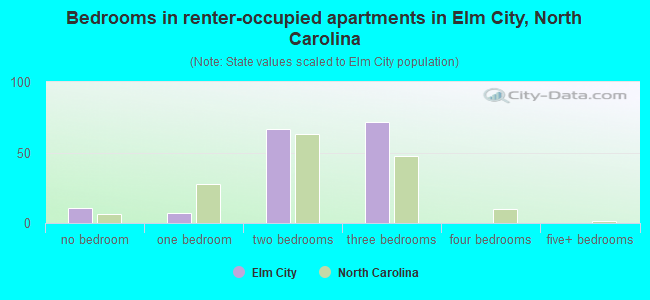 Bedrooms in renter-occupied apartments in Elm City, North Carolina