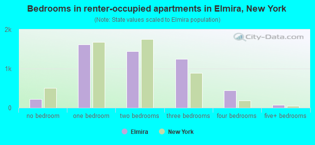 Bedrooms in renter-occupied apartments in Elmira, New York