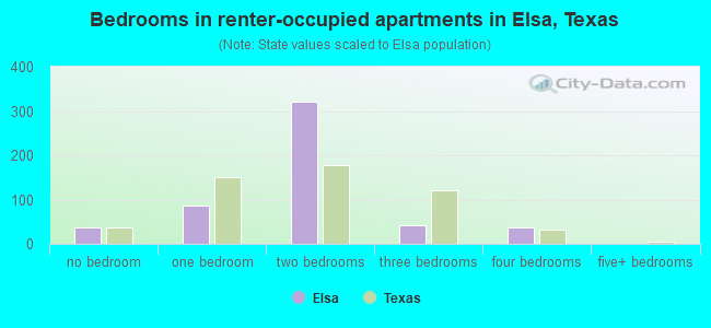 Bedrooms in renter-occupied apartments in Elsa, Texas
