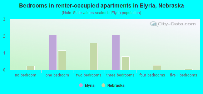 Bedrooms in renter-occupied apartments in Elyria, Nebraska