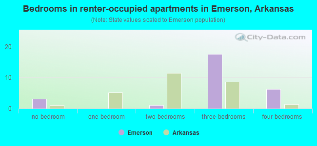 Bedrooms in renter-occupied apartments in Emerson, Arkansas