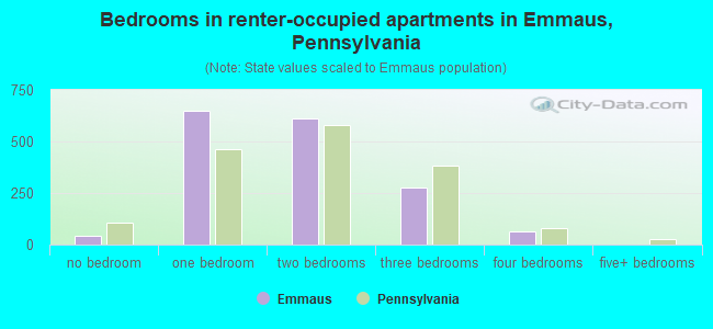Bedrooms in renter-occupied apartments in Emmaus, Pennsylvania