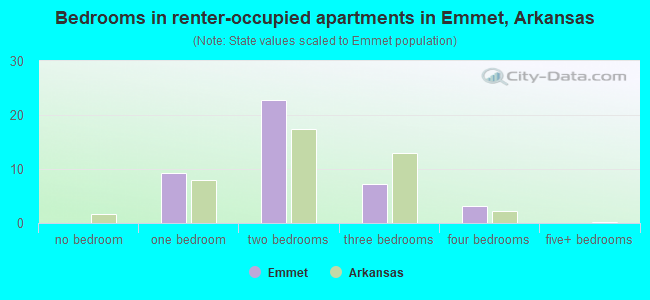 Bedrooms in renter-occupied apartments in Emmet, Arkansas
